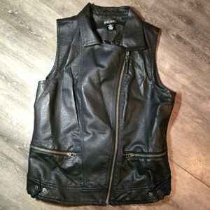Wet Seal Vest Womens L Black Faux Leather Moto Zip Up Pockets Lin…‎